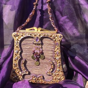 1 of a Kind silk Mary Frances Purple Beaded Purse